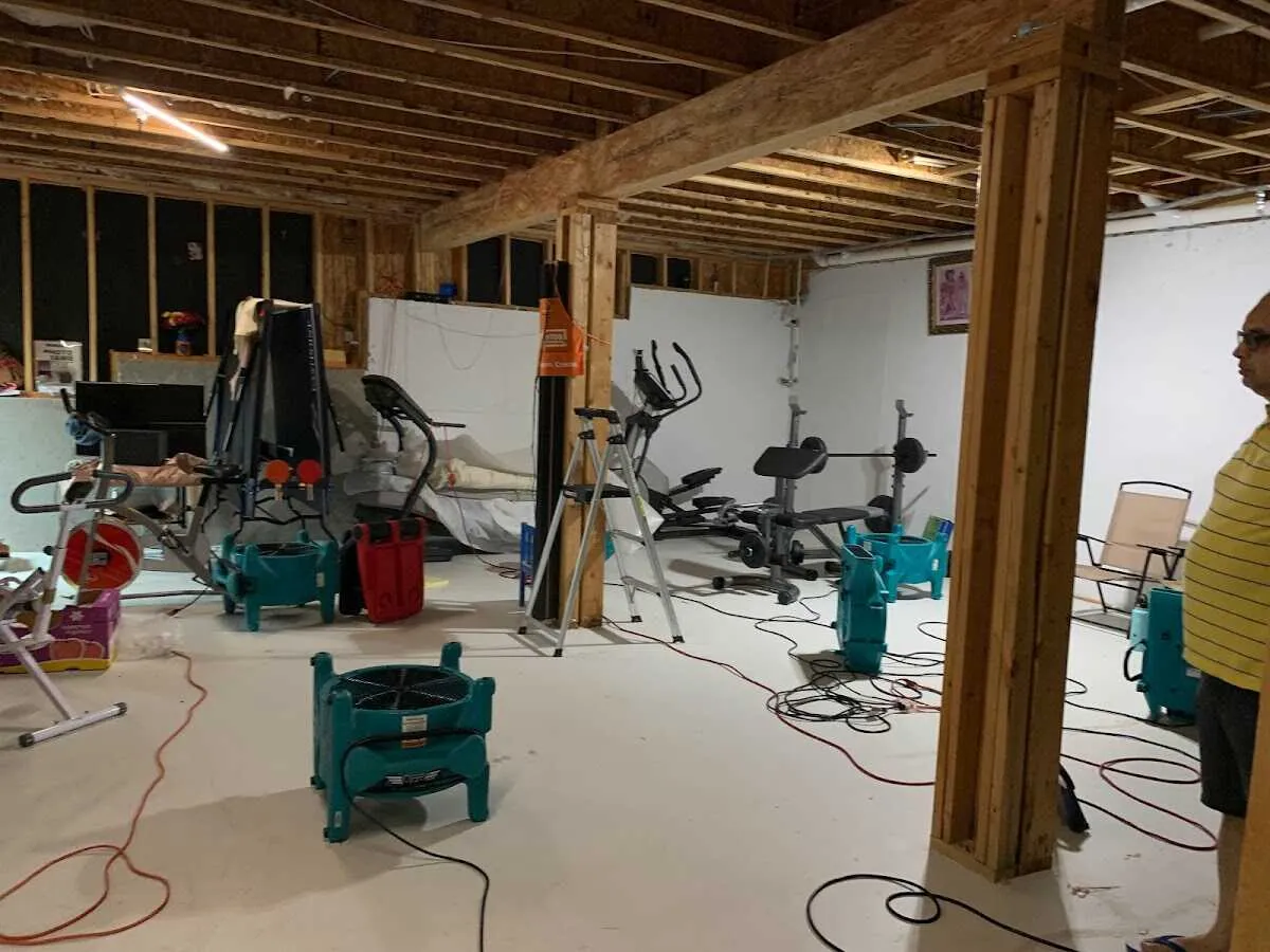 Basement drying equipment setup for Contents Cleaning & Restoration in Wolcott